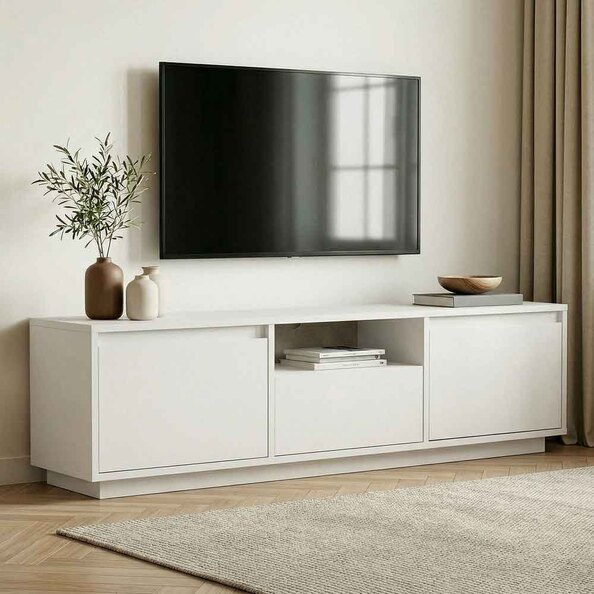 Sentinel Wooden TV Stand with 3 Doors in Natural White