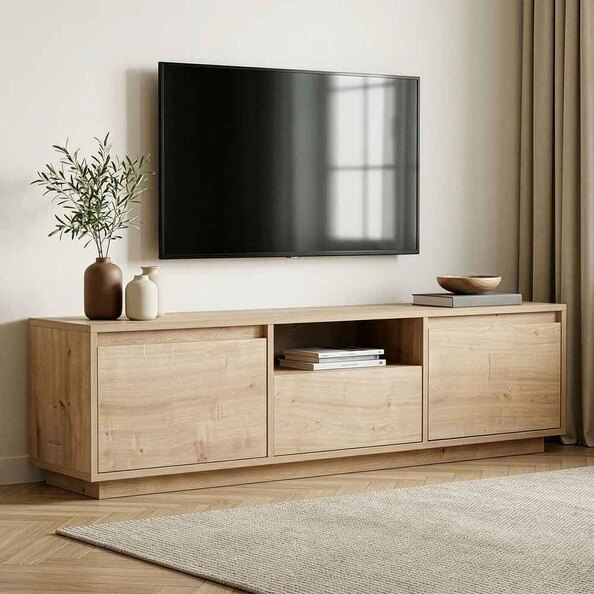 Sentinel Wooden TV Stand with 3 Doors in Sapphire Oak