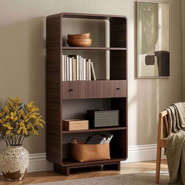 Senza Wooden Display Cabinet with 1 Drawer in Milano Walnut