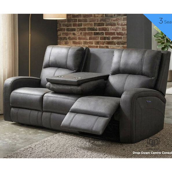 Seoul Fabric Electric Recliner 3 Seater Sofa in Grey