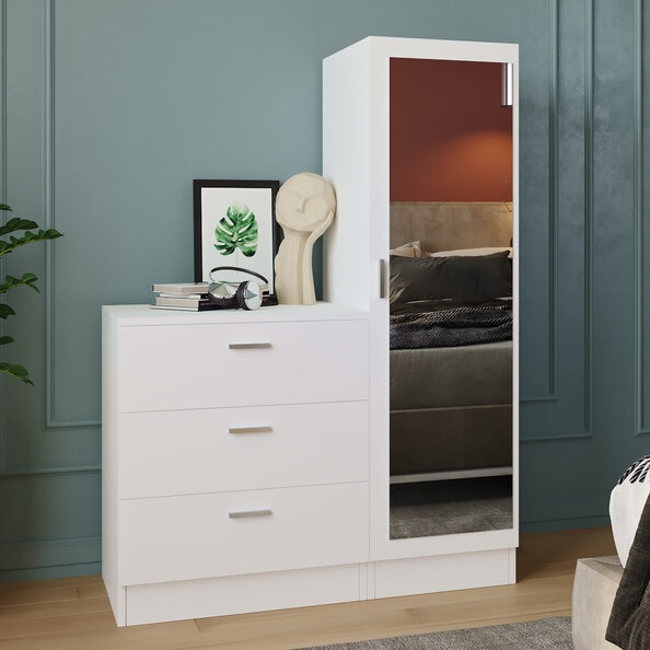 Serano Wooden Hallway With 1 Glass Door 3 Drawers In White