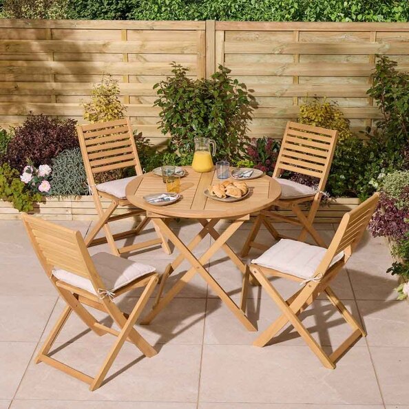 Serenity Wooden Round Dining Table with 4 Chairs and Cushions in Natural