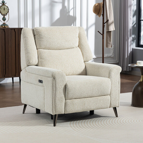 Serina Fabric Electric Recliner 1 Seater Sofa in Oatmeal