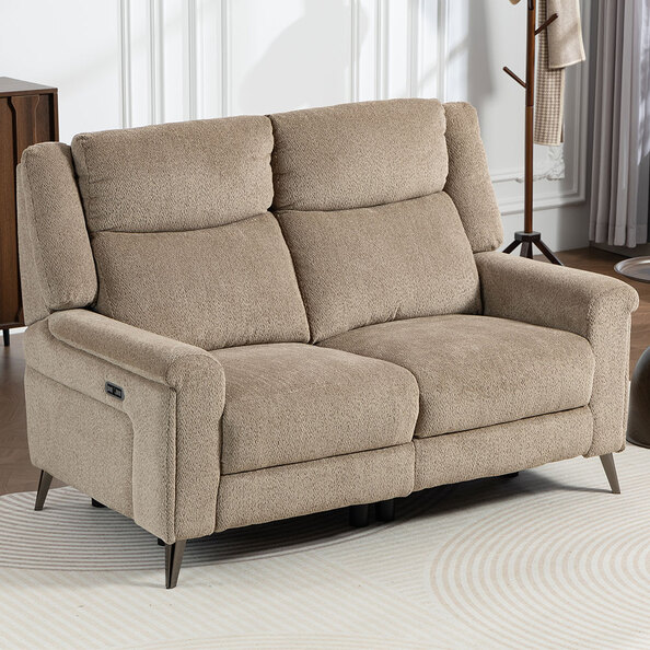 Serina Fabric Electric Recliner 2 Seater Sofa in Driftwood