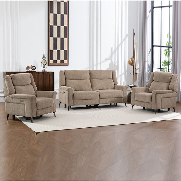 Serina Fabric Electric Recliner 3+1+1 Seater Sofa Set in Driftwood