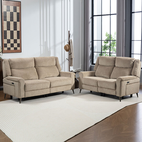 Serina Fabric Electric Recliner 3+2 Seater Sofa Set in Driftwood