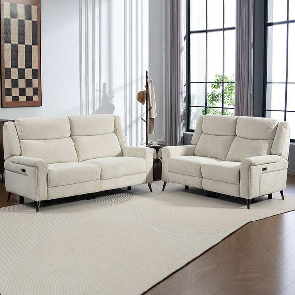 Serina Fabric Electric Recliner 3+2 Seater Sofa Set in Oatmeal