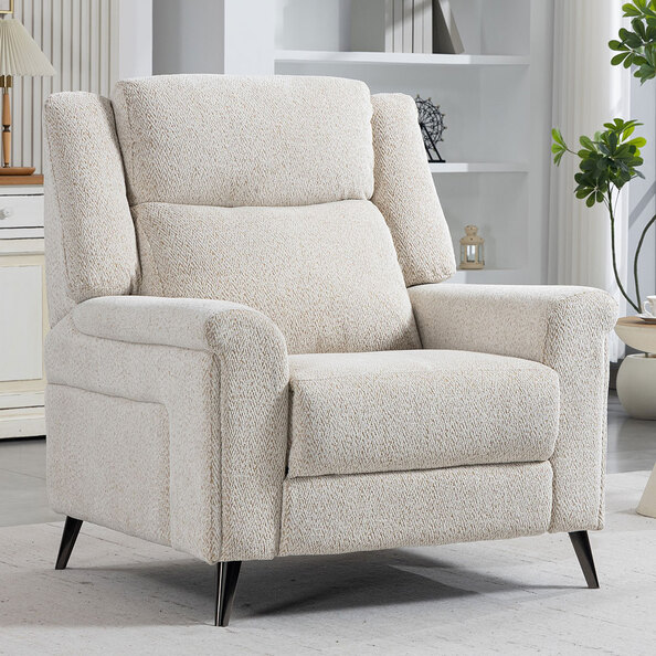 Serina Fabric Manual Recliner 1 Seater Sofa in Oatmeal