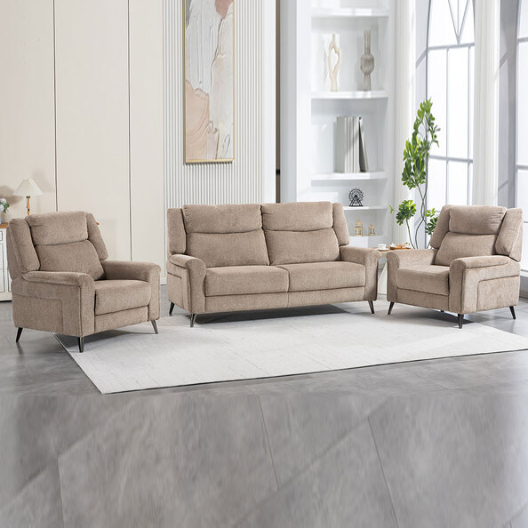 Serina Fabric Manual Recliner 3+1+1 Seater Sofa Set in Driftwood