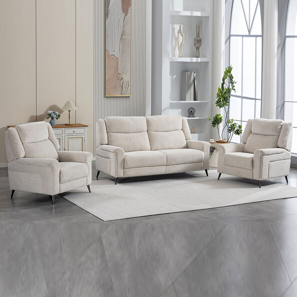 Serina Fabric Manual Recliner 3+1+1 Seater Sofa Set in Oatmeal