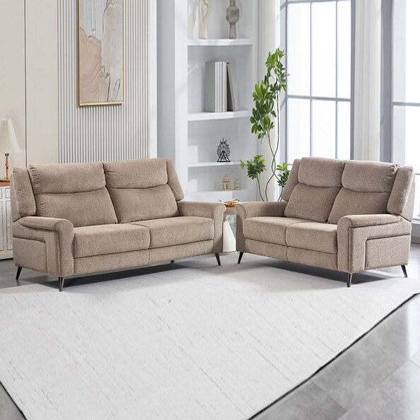 Serina Fabric Manual Recliner 3+2 Seater Sofa Set in Driftwood