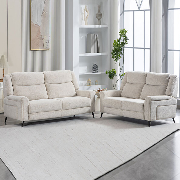 Serina Fabric Manual Recliner 3+2 Seater Sofa Set in Oatmeal