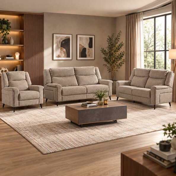 Serina Fabric Manual Recliner Sofa Suite in Driftwood