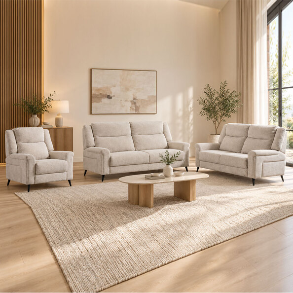 Serina Fabric Manual Recliner Sofa Suite in Oatmeal