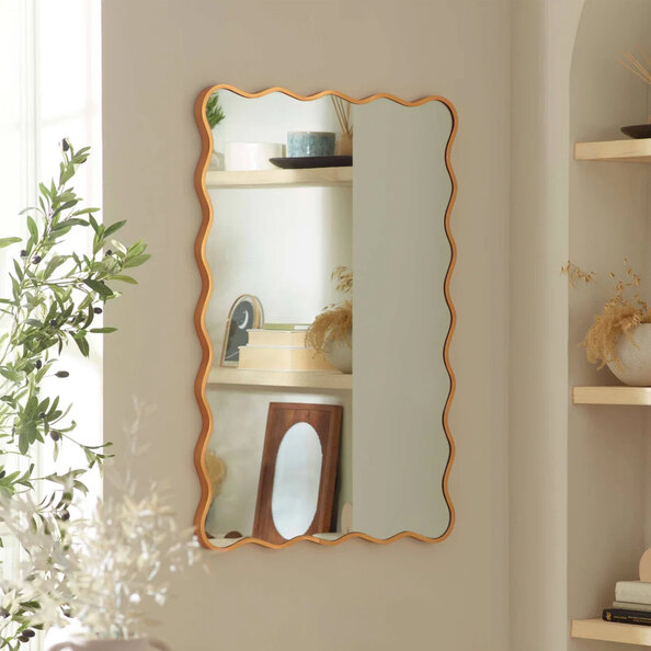 Sevron Glass Wavy Edge Wall Mirror with Gold Frame