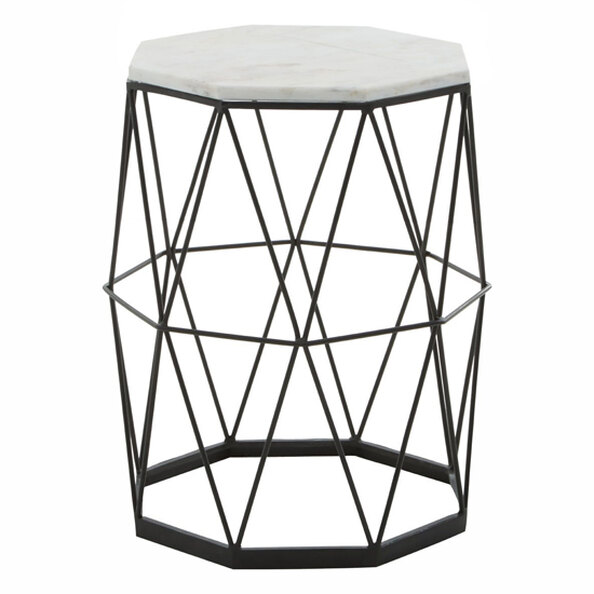 Shalom Octagonal White Marble Top Side Table With Angular Frame