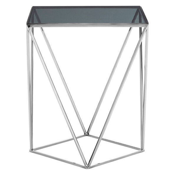 Shalom Square Black Glass Top Side Table With Silver Frame