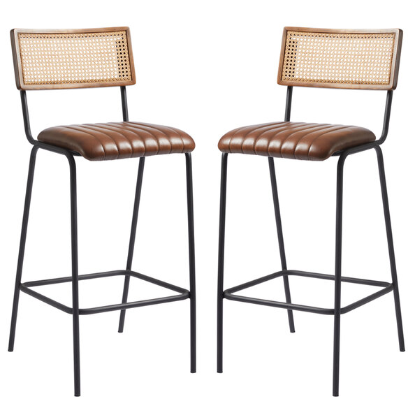 Shelby Brown Genuine Leather Bar Stools In Pair