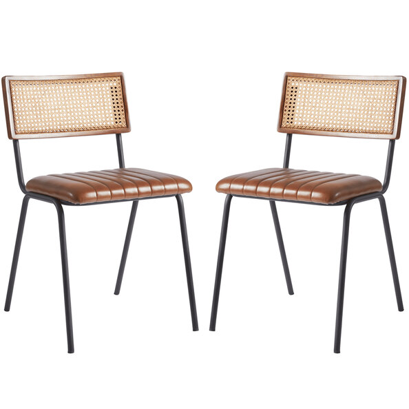 Shelby Brown Genuine Leather Dining Chairs In Pair