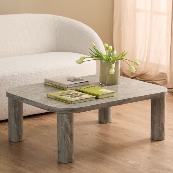 Shelby Wooden Rectangular Coffee Table In Grey Marble Effect