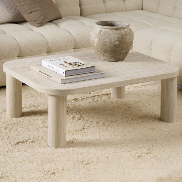 Shelby Wooden Rectangular Coffee Table In Light Travertine
