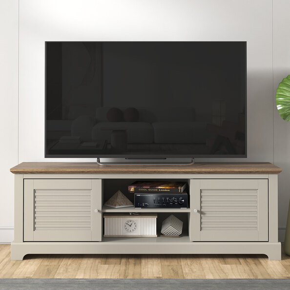 Shelby Wooden TV Stand With 2 Doors In Light Grey