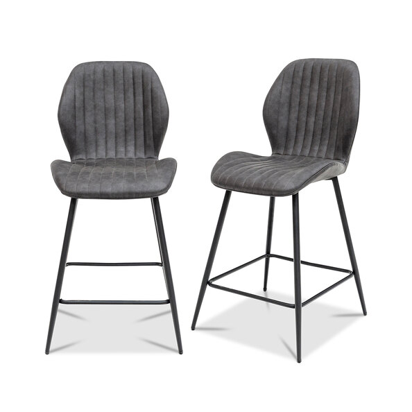 Shell Charcoal Faux Leather Counter Bar Stools in Pair