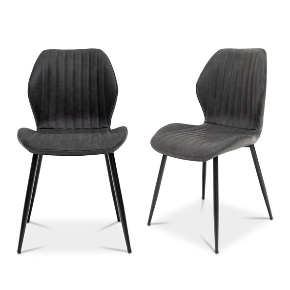 Shell Charcoal Faux Leather Dining Chairs with Black Legs in Pair
