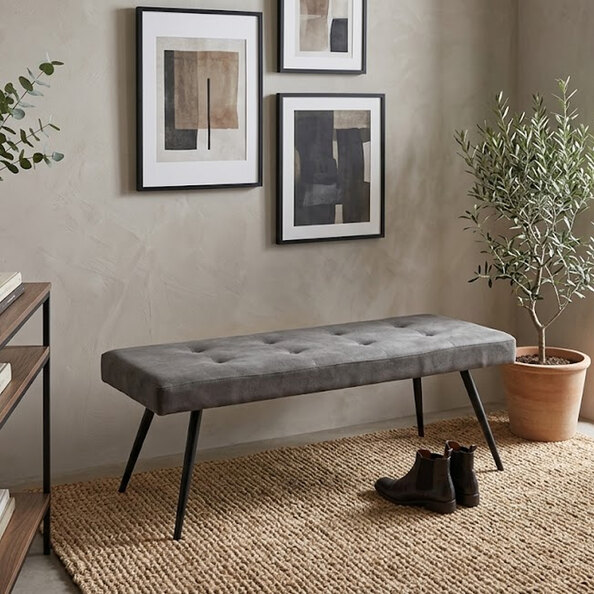 Shell Faux Leather Dining Bench in Charcoal