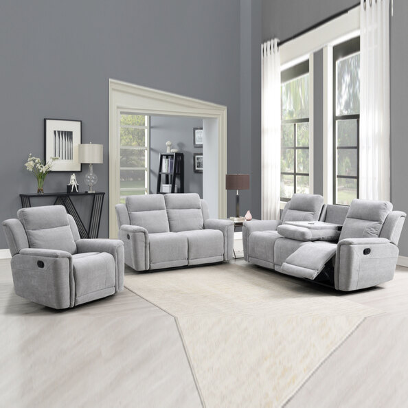 Sheridan Fabric Recliner Sofa Suite In Light Grey