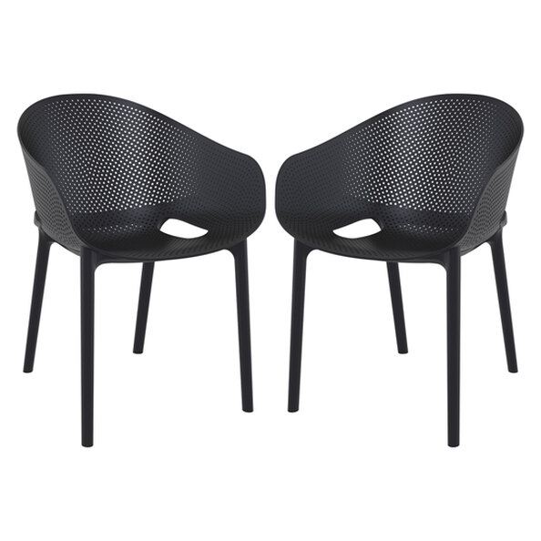 Shipley Outdoor Black Stacking Armchairs In Pair