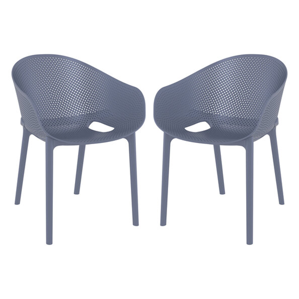 Shipley Outdoor Dark Grey Stacking Armchairs In Pair