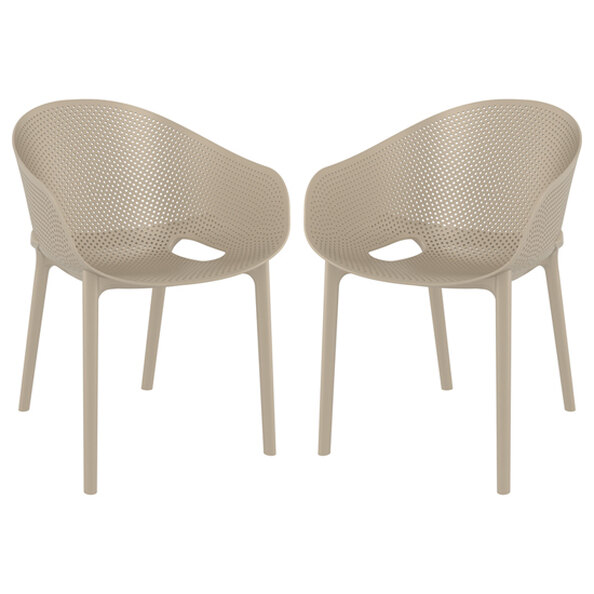 Shipley Outdoor Taupe Stacking Armchairs In Pair