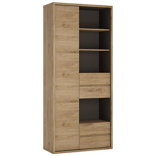 Sholka Wooden Wide Bookcase With 1 Door 4 Drawers In Oak