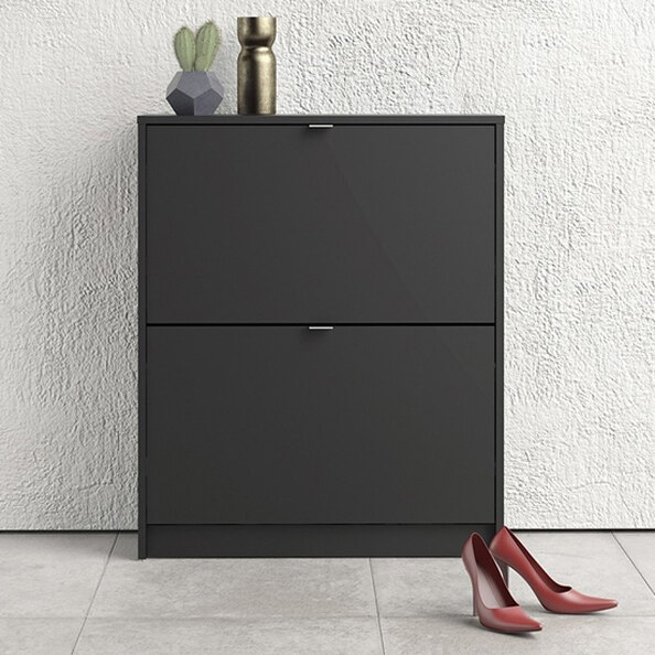 Shovy Wooden Shoe Cabinet With 2 Doors And 2 Layers In Matt Black