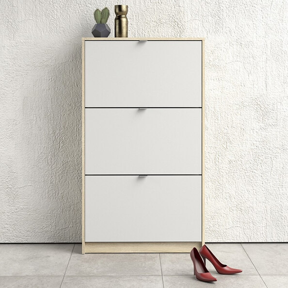 Shovy Wooden Shoe Cabinet With 3 Doors 2 Layers In White And Oak