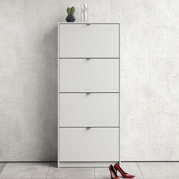 Shovy Wooden Shoe Storage Cabinet with 4 Flip Doors in White