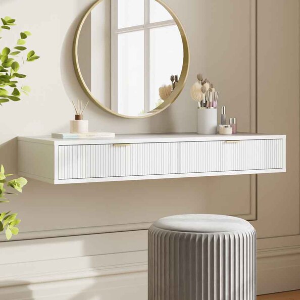 Siara Wooden Wall Mounted Dressing Table with 2 Drawers in White