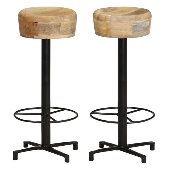 Siena Large Natural Wooden Bar Stools With Metal Base In A Pair