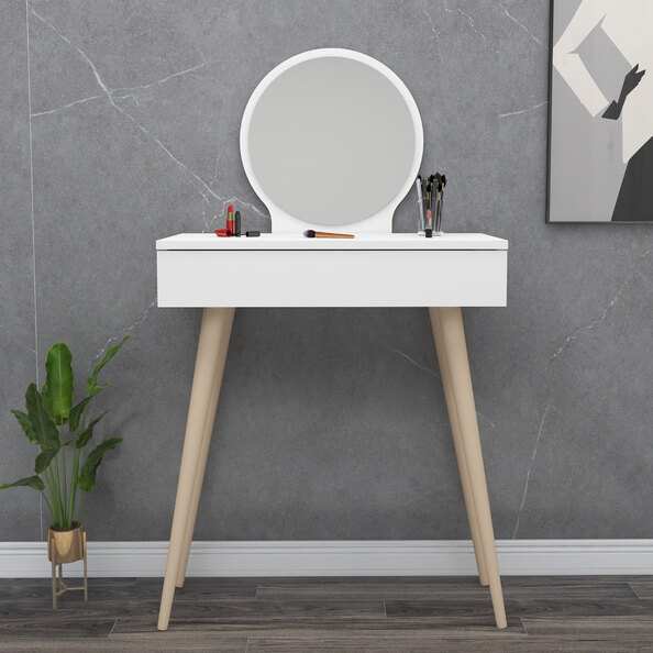 Siena Wooden Dressing Table with Mirror in White