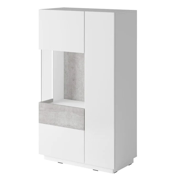 Silvis Gloss Display Cabinet Left In White Concrete Grey And LED
