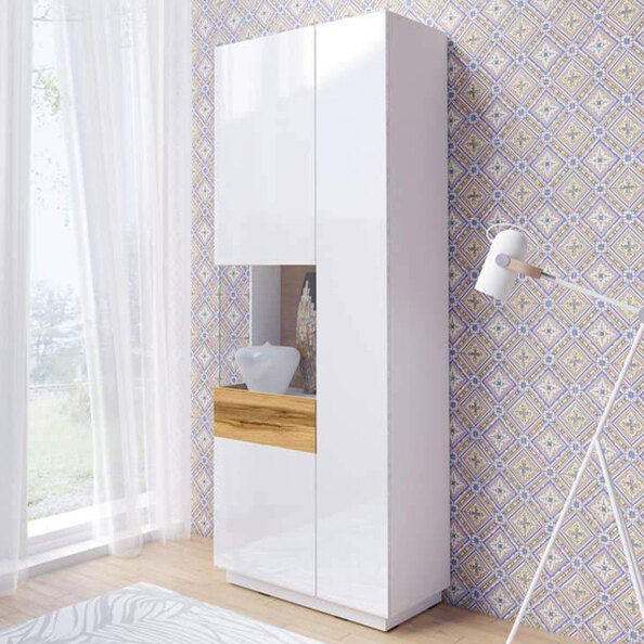 Silvis Gloss Display Cabinet Tall Left Hand In White Oak And LED