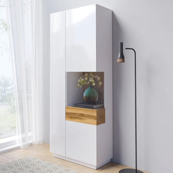 Silvis Gloss Display Cabinet Tall Right In White Oak And LED