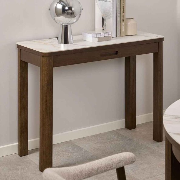 Simcoe Ceramic Top Console Table With 1 Drawer In Smoked Oak