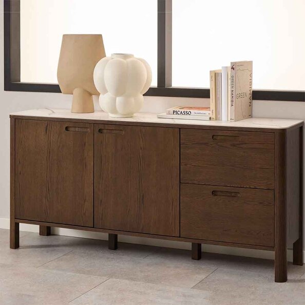 Simcoe Ceramic Top Sideboard With 2 Doors 2 Drawers In Smoked Oak