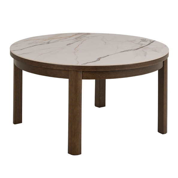 Simcoe Cream Ceramic Top Round Coffee Table With Smoked Oak Base