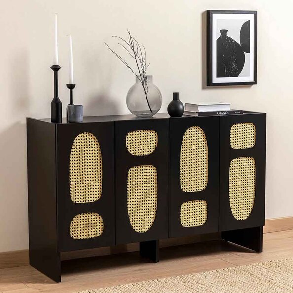 Simona Wooden Storage Cabinet with 4 Doors in Black