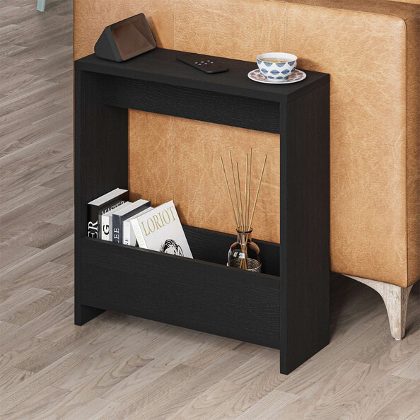 Simpi Wooden Side Table with Magazine Rack in Black