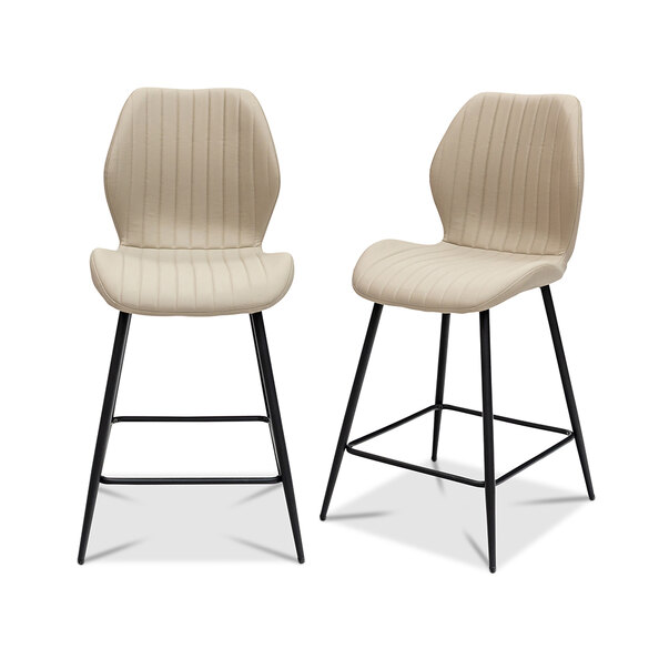 Sirel Stone Faux Leather Counter Bar Stools in Pair