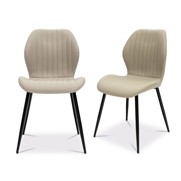Sirel Stone Faux Leather Dining Chairs with Black Legs in Pair